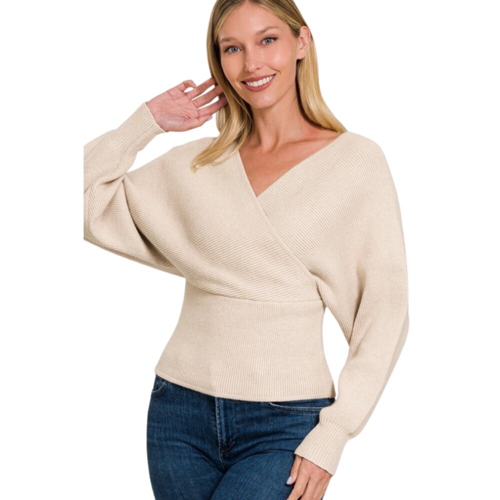 ❄️ CLEAROUT ❄️Cross Wrap Sweater in Sand Beige by Zenana